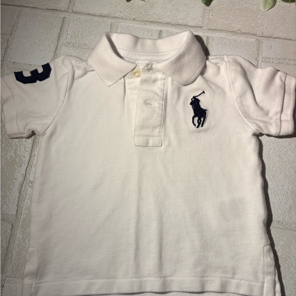 Ralph Lauren White Polo with Navy Pony and Sleeve Number